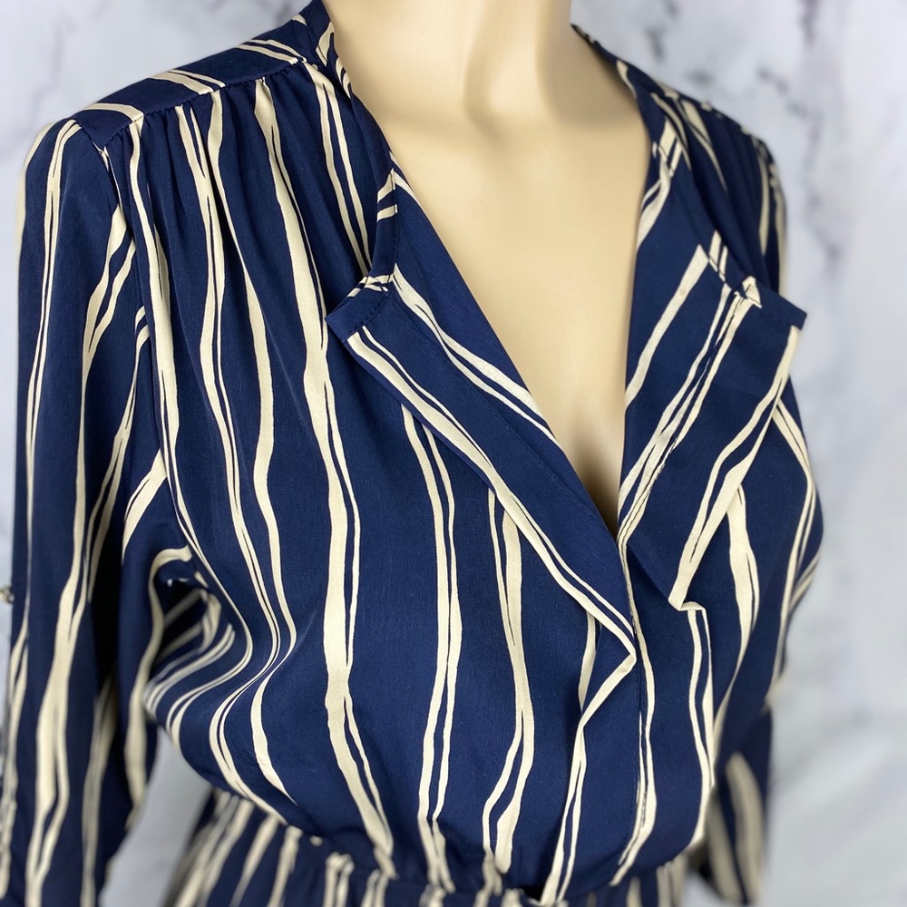 Navy/Cream Striped Convertible Sleeve Dress